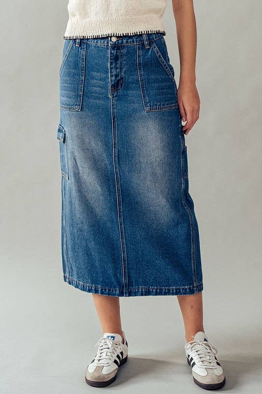 Utility Chic Midi Denim Skirt