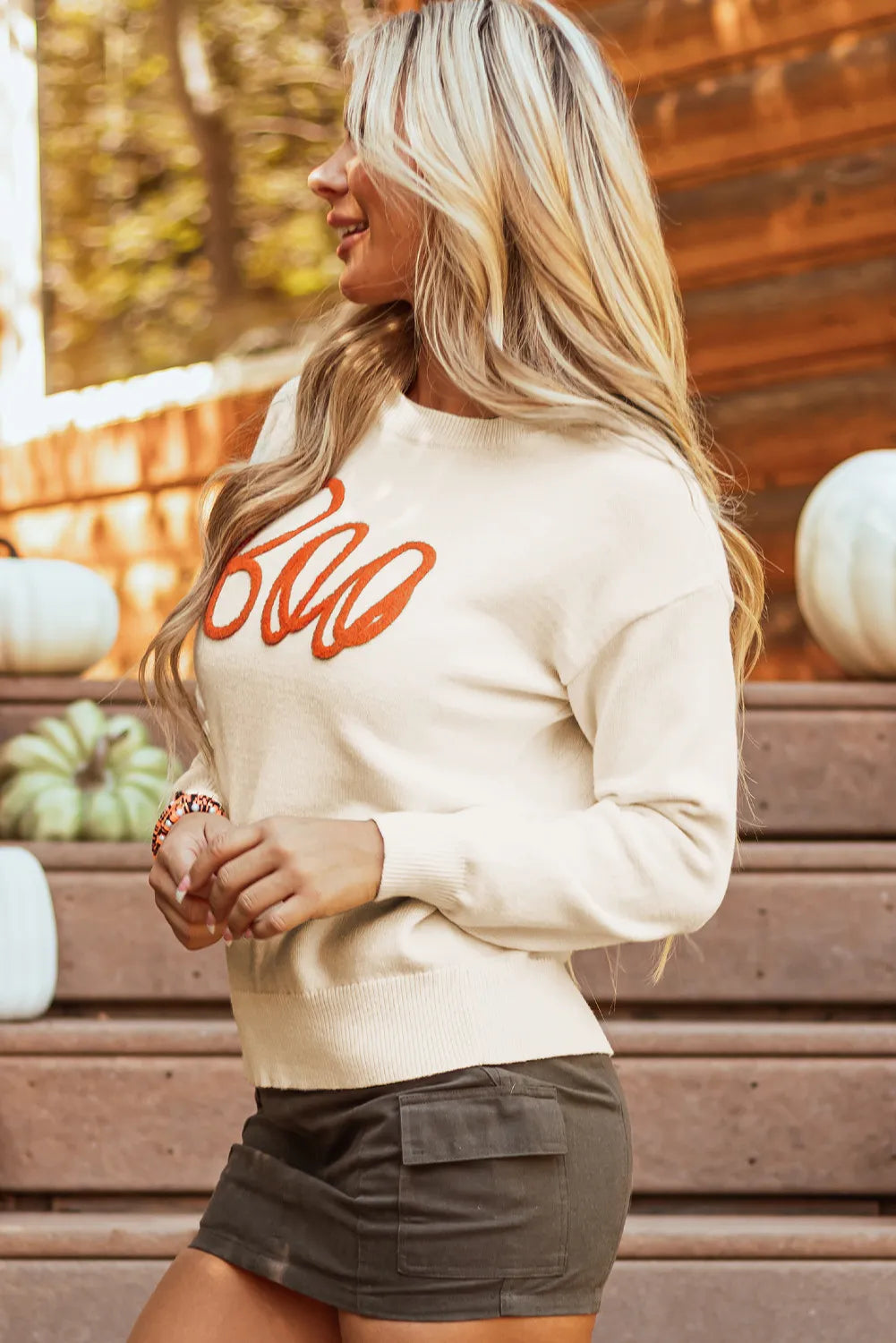 BOO Round Neck Long Sleeve Sweater