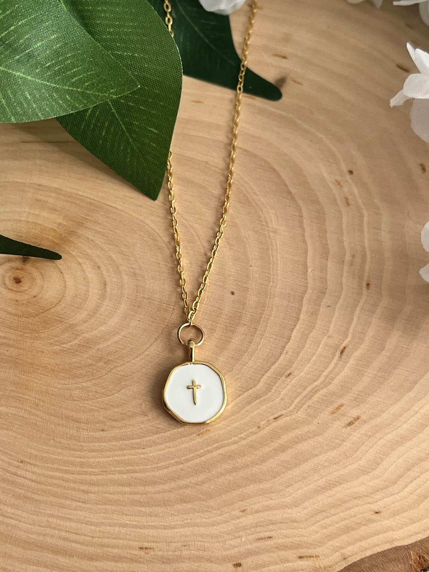 Gold Necklace 16K White Cross Pendant