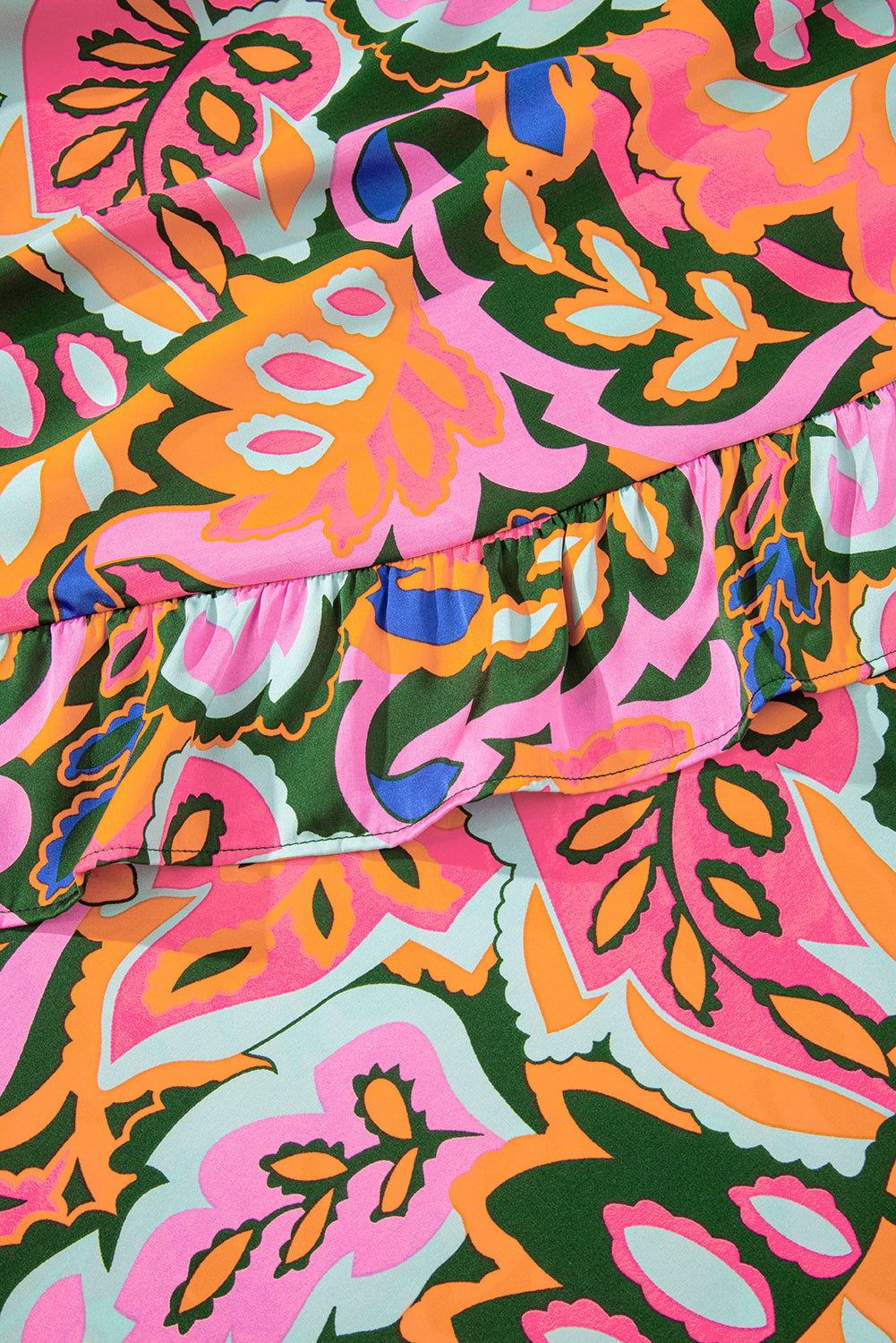 Rose Tropical Plant Print Surplice V Neck Ruffle Hem Maxi Dress