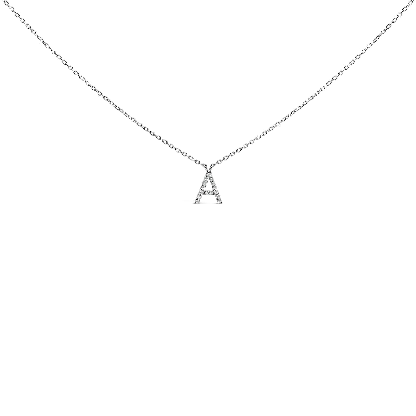 10K White Gold Diamond Accent "A" Block Initial Pendant Necklace