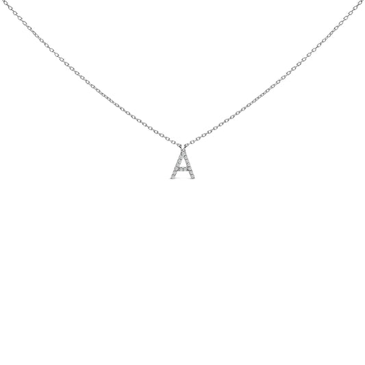 10K White Gold Diamond Accent "A" Block Initial Pendant Necklace
