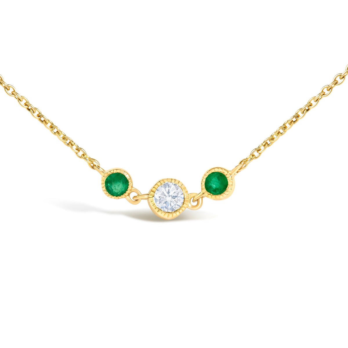 14K Yellow Gold Emerald and 1/2 Cttw Diamond Station Necklace