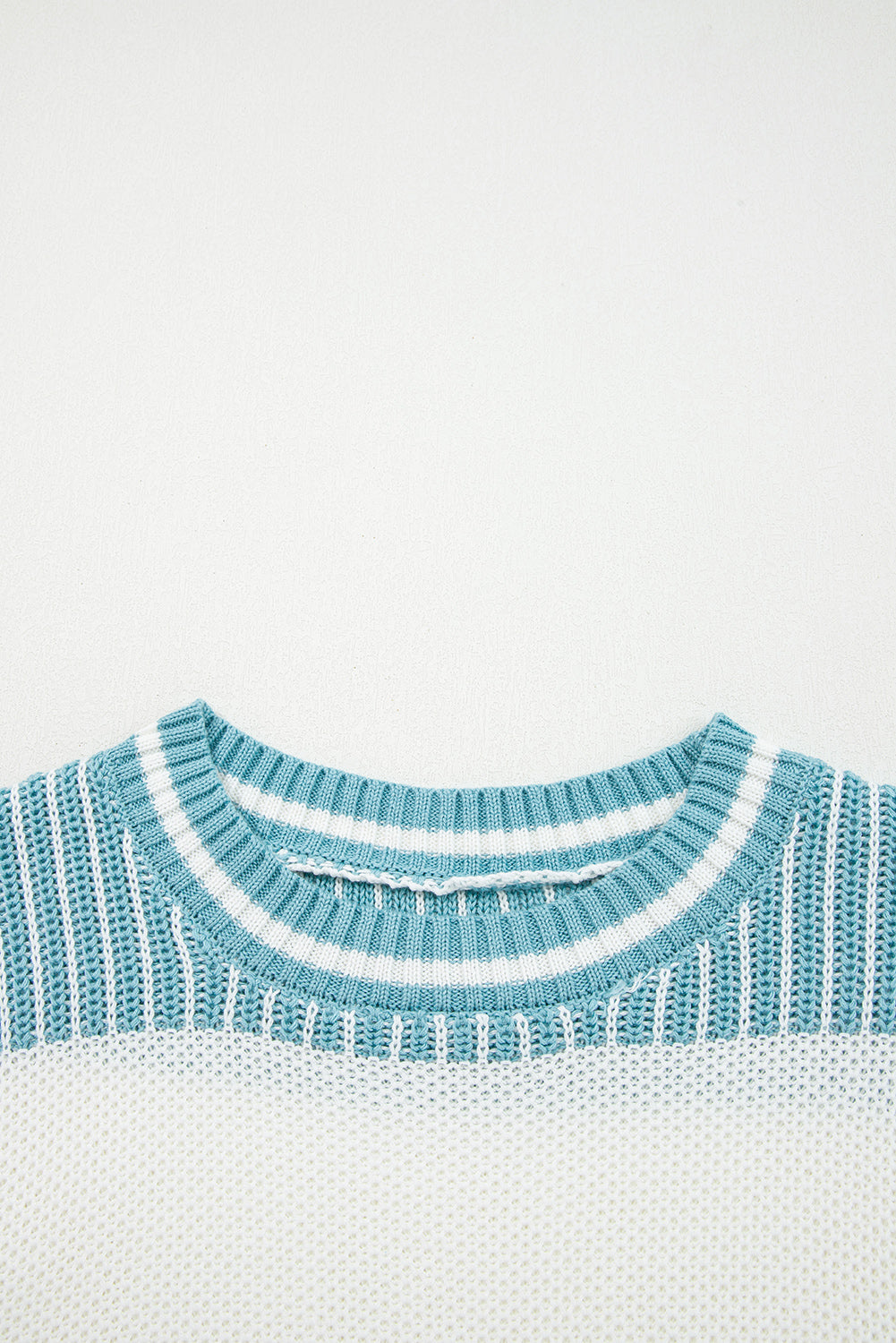 Light Blue Two Tone Striped Patchwork Drop Shoulder Sweater