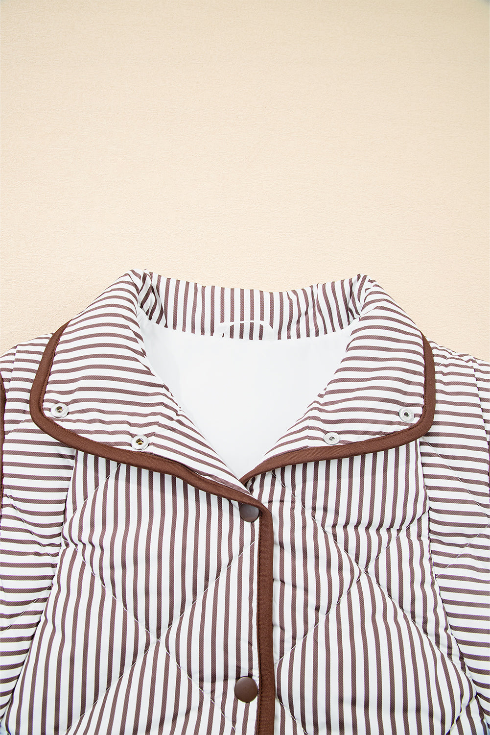 Black Striped Snap Button Scalloped Hem Winter Vest