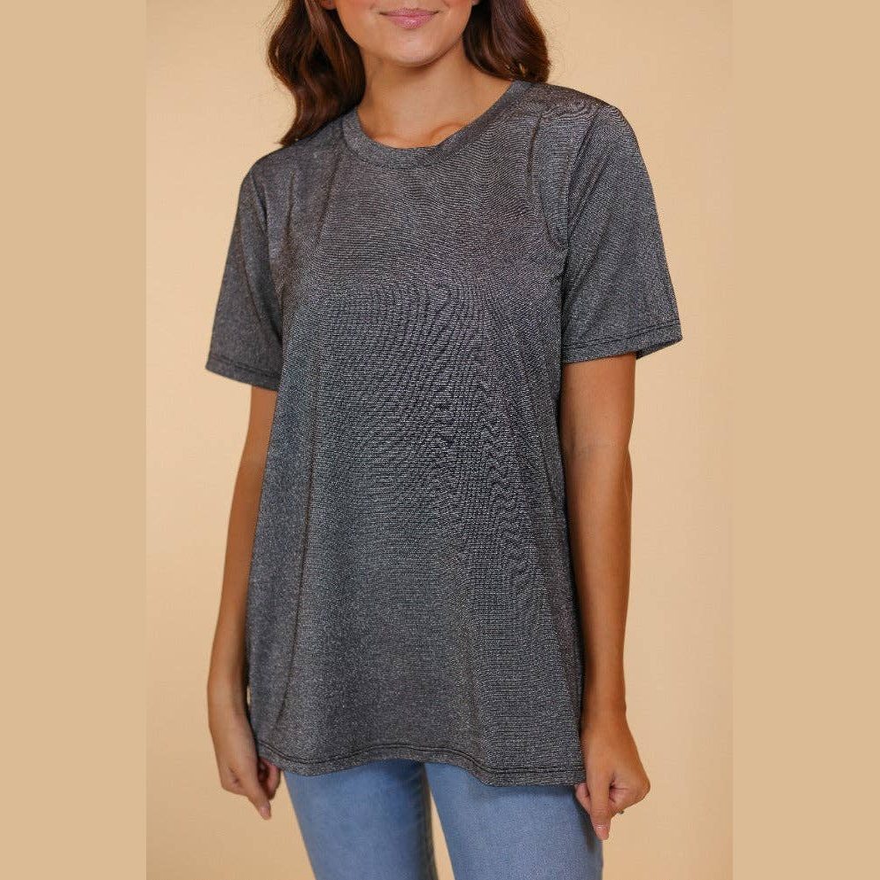 Glitter Short Sleeve  T Shirt in Black