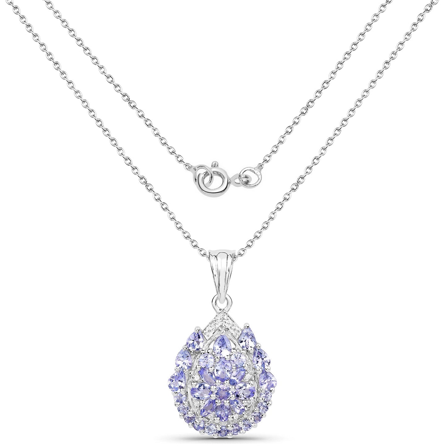 2.64 Carat Genuine Tanzanite and White Topaz .925 Sterling Silver Pendant