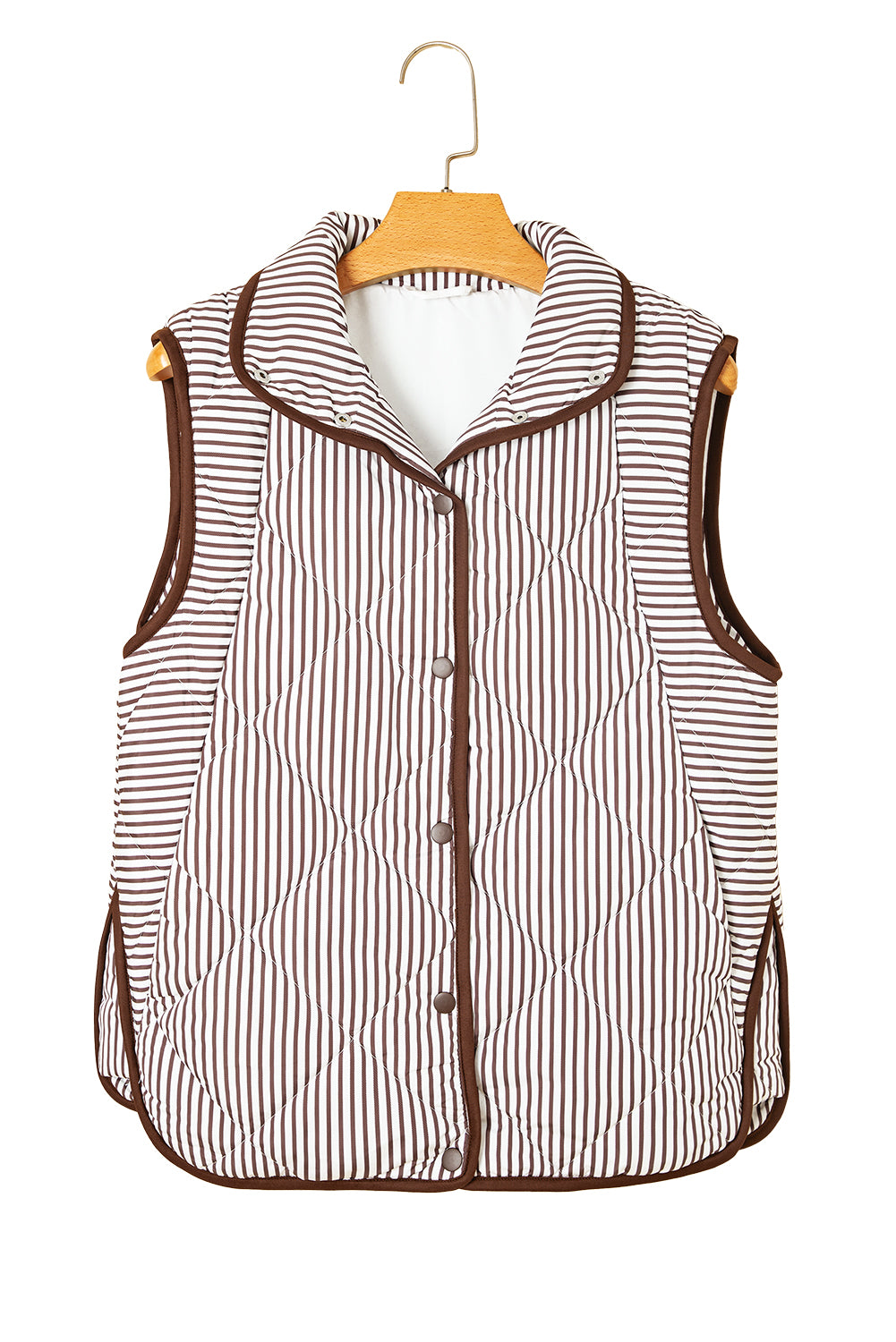 Black Striped Snap Button Scalloped Hem Winter Vest