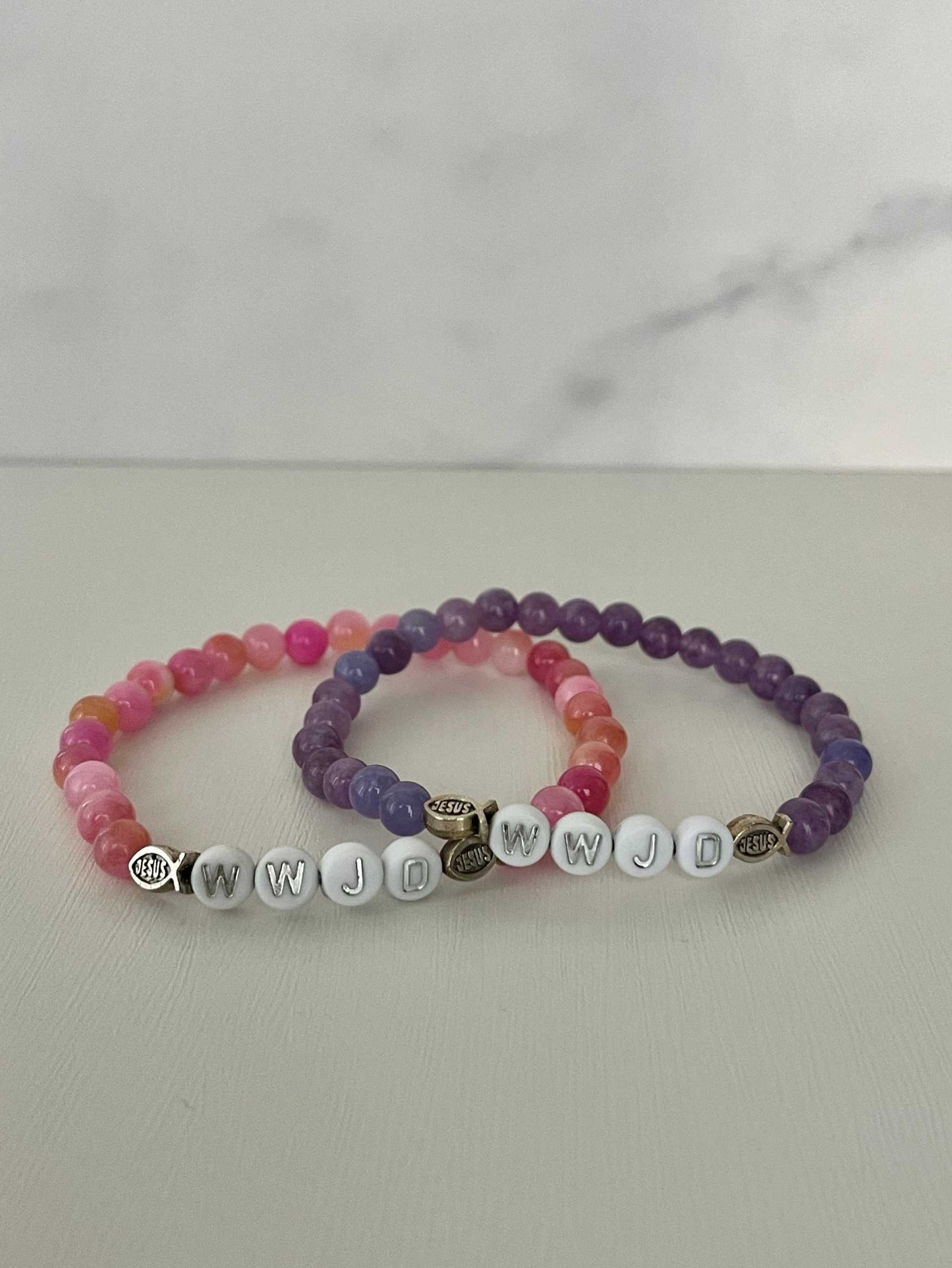 WWJD Bead Bracelet - Multi-Color Natural Stone Faith Jewelry