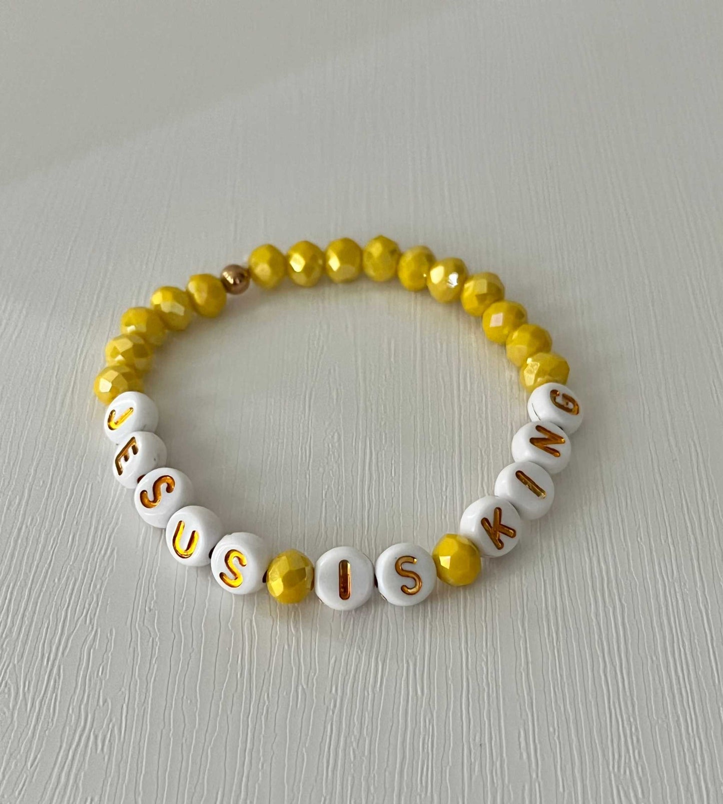 Jesus Is King Bead Bracelet – Vibrant Yellow Faith Jewelry