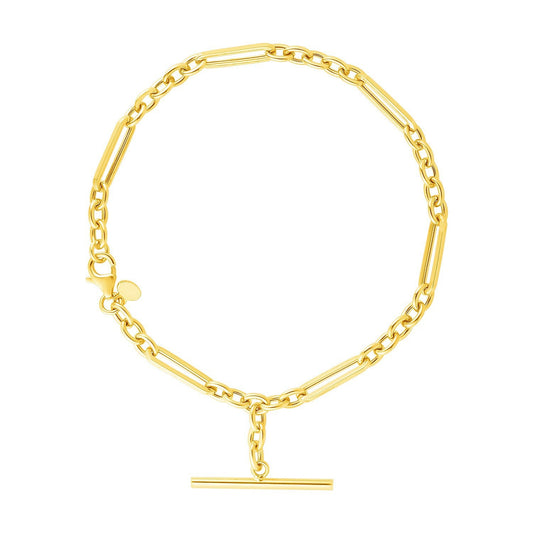 14k Yellow Gold 7 1/5 inch Alternating Oval and Round Chain Bracelet with Toggle