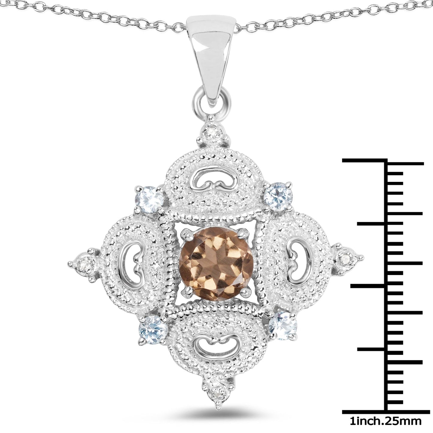 3.00 Carat Genuine Smoky Quartz, Blue Topaz and White Topaz .925 Sterling Silver Pendant