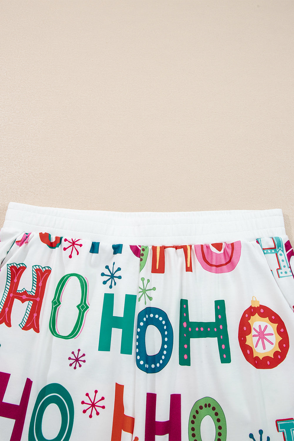 White Plus Size Christmas Ho Ho Ho Print Long Sleeve Top and Shorts Pajama Set