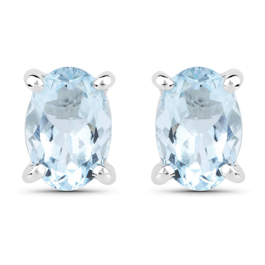 1.20 Carat Genuine Aquamarine .925 Sterling Silver Earrings