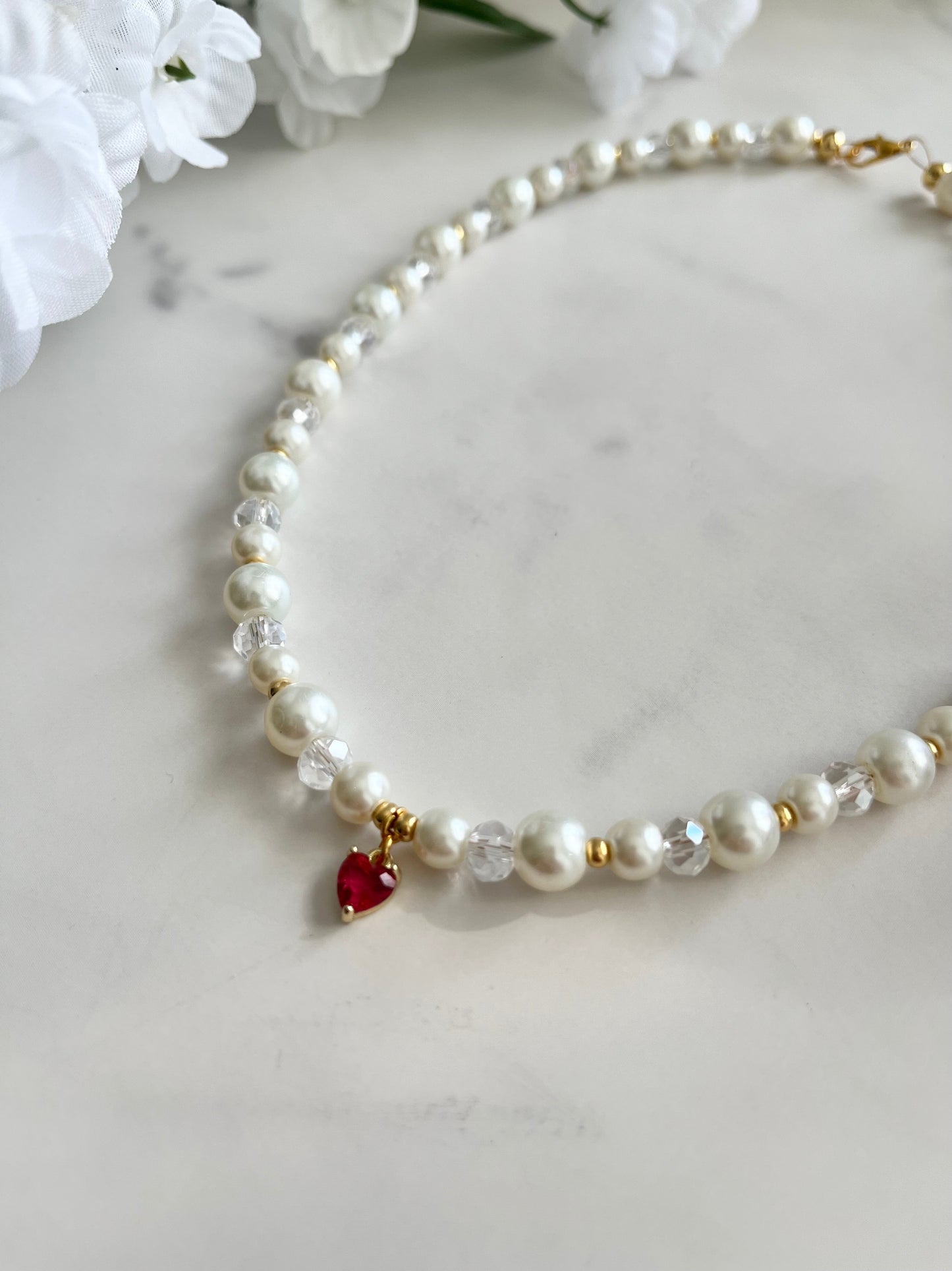 Gold Necklace Pearl Glass Heart Pendant – Christian Jewelry