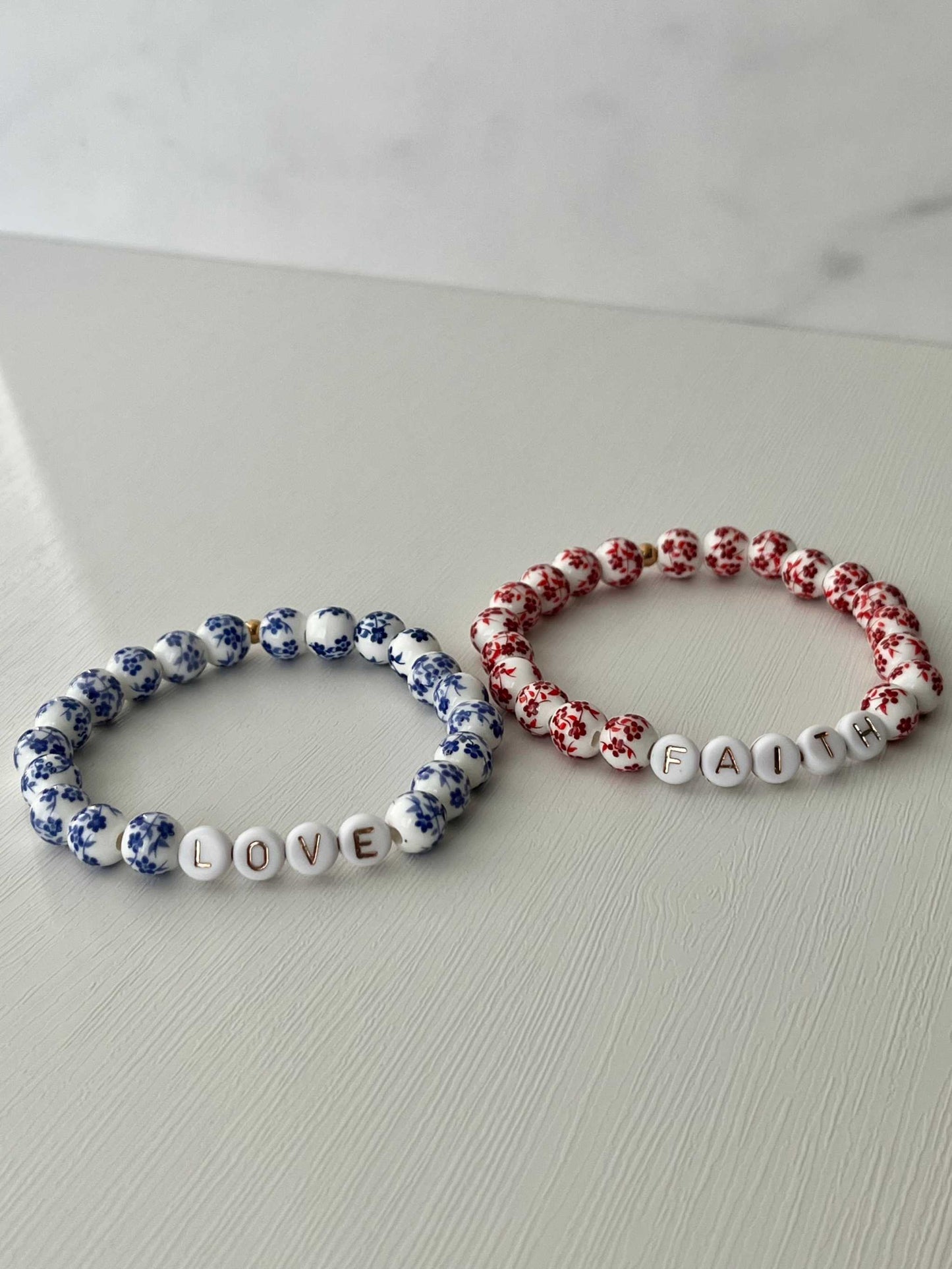 Bead Bracelet Floral Ceramic Faith Love Set