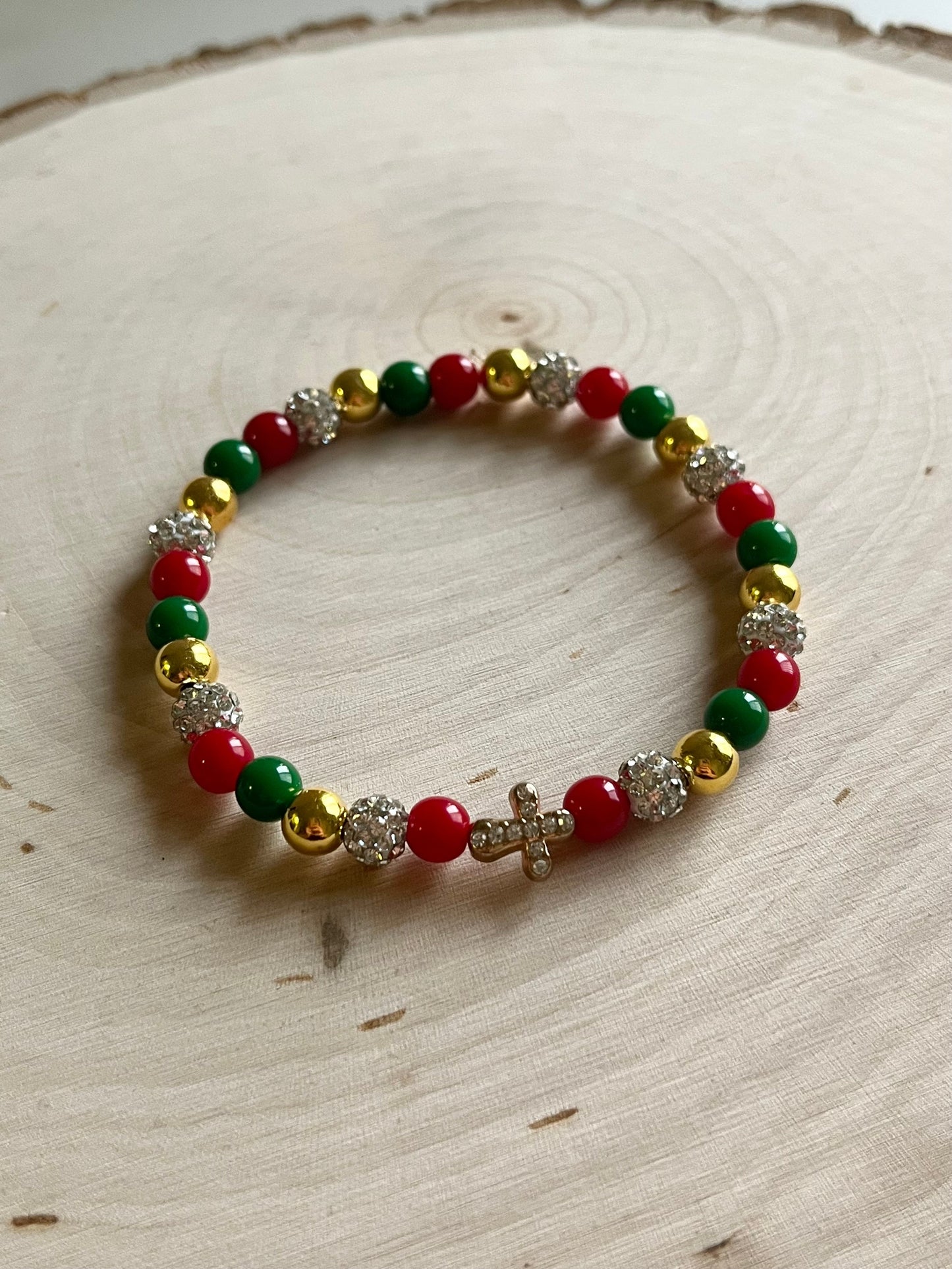 Noel Christmas Cross Bead Bracelet – Christian Holiday Jewelry Gift for Women