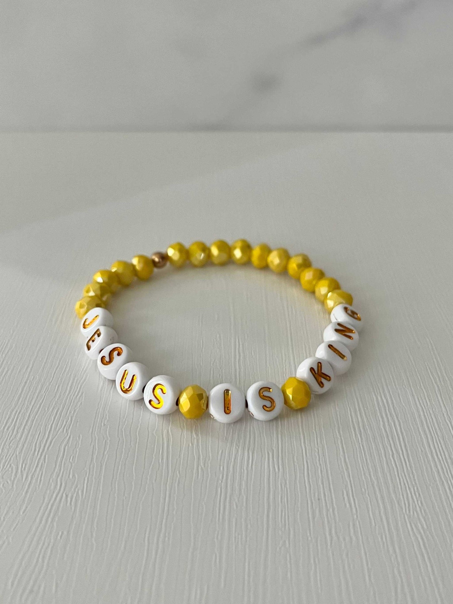 Jesus Is King Bead Bracelet – Vibrant Yellow Faith Jewelry