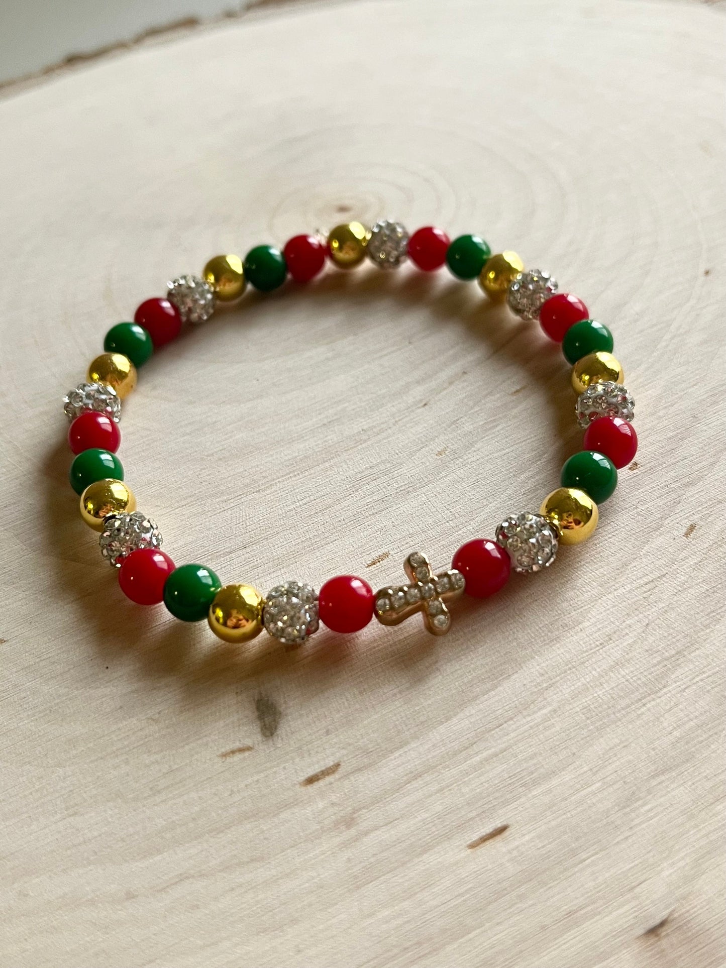 Noel Christmas Cross Bead Bracelet – Christian Holiday Jewelry Gift for Women