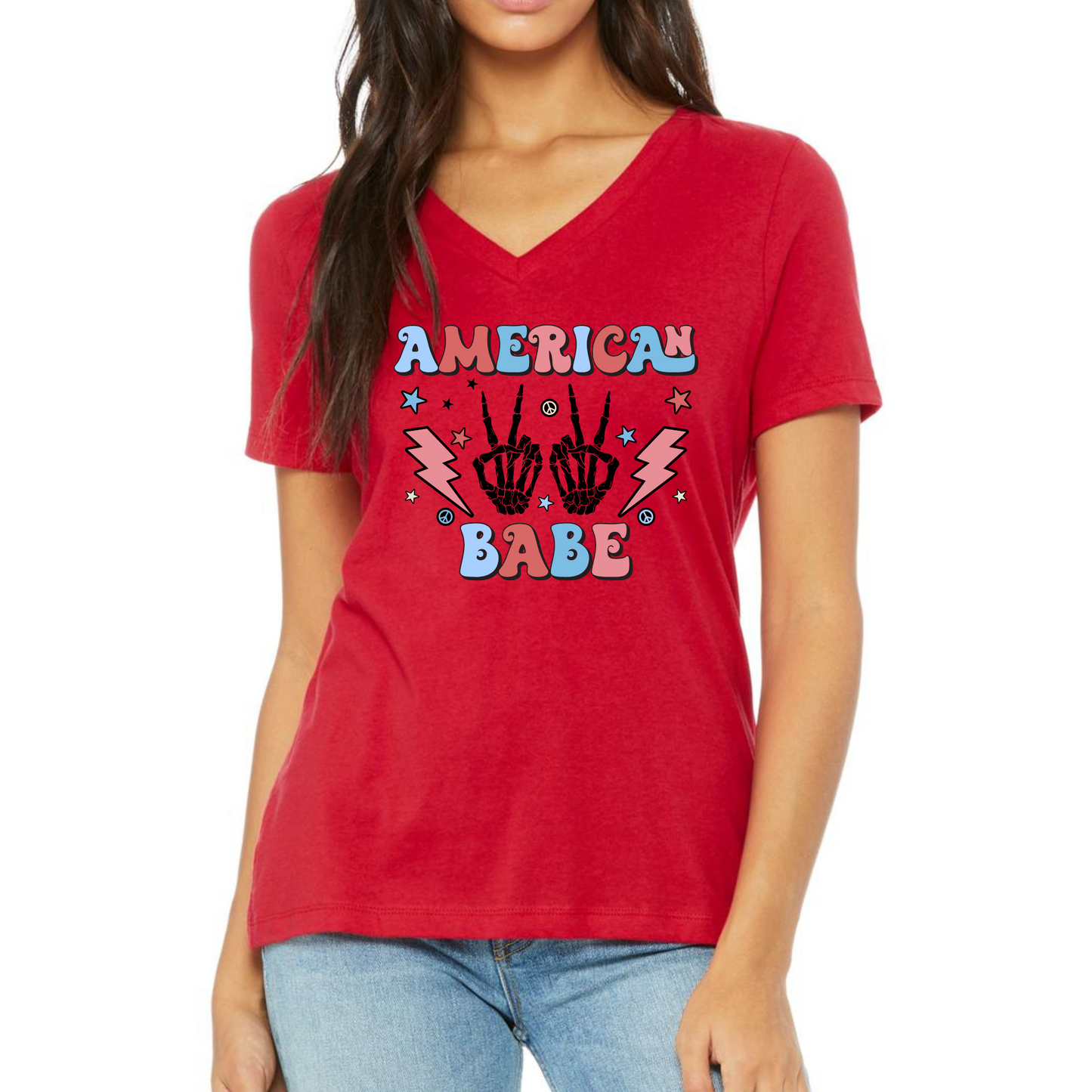 American Babe V-Neck Graphic Tee