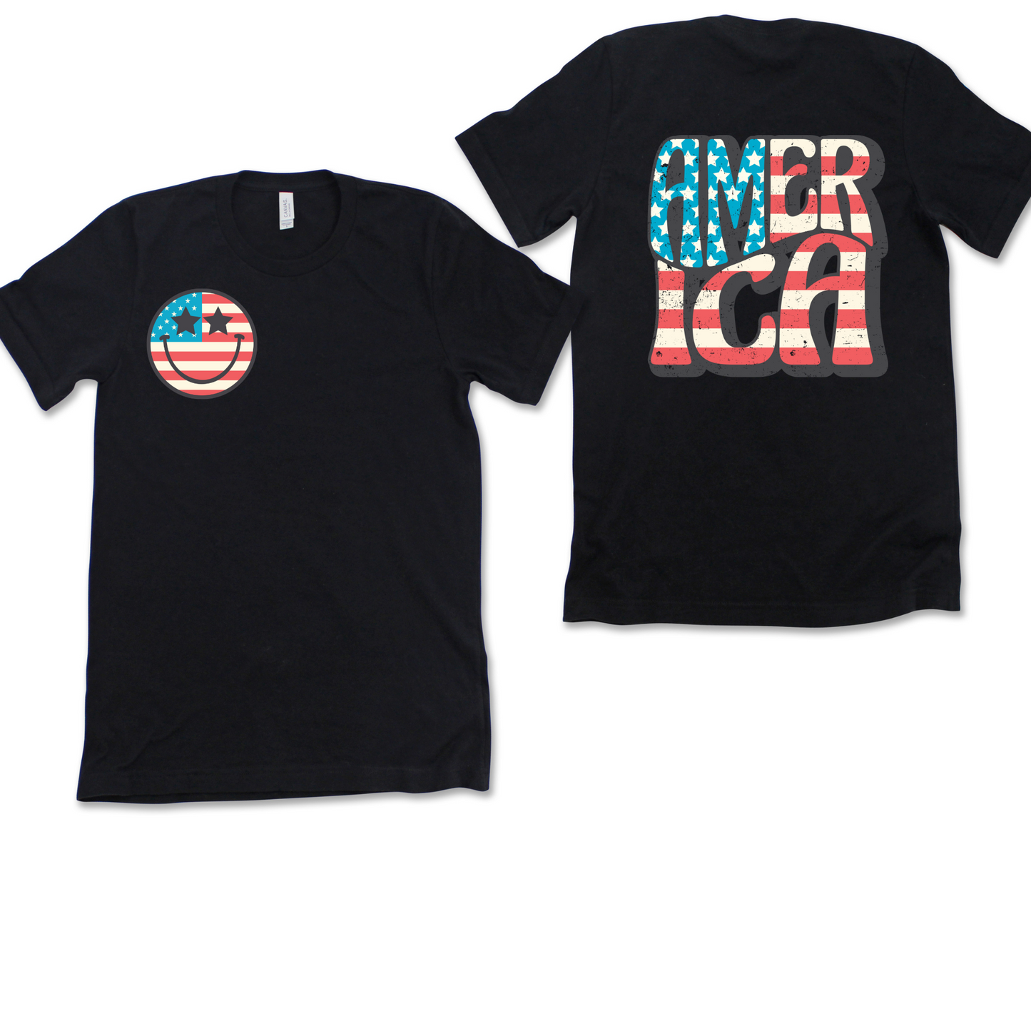 America Retro with Smiley Face on Front- Graphic Tee