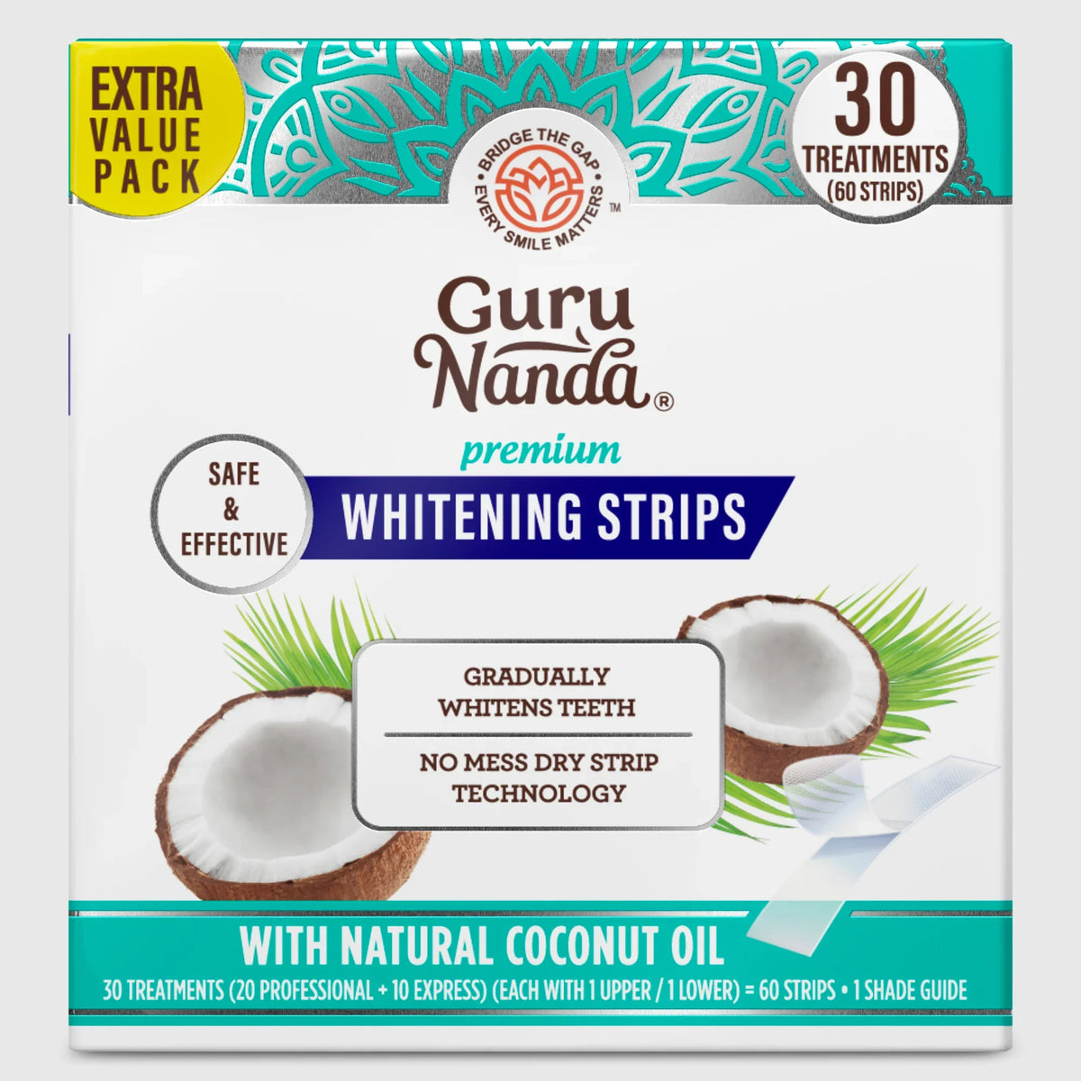 GuruNanda Teeth Whitening Strips, 30 Treatments