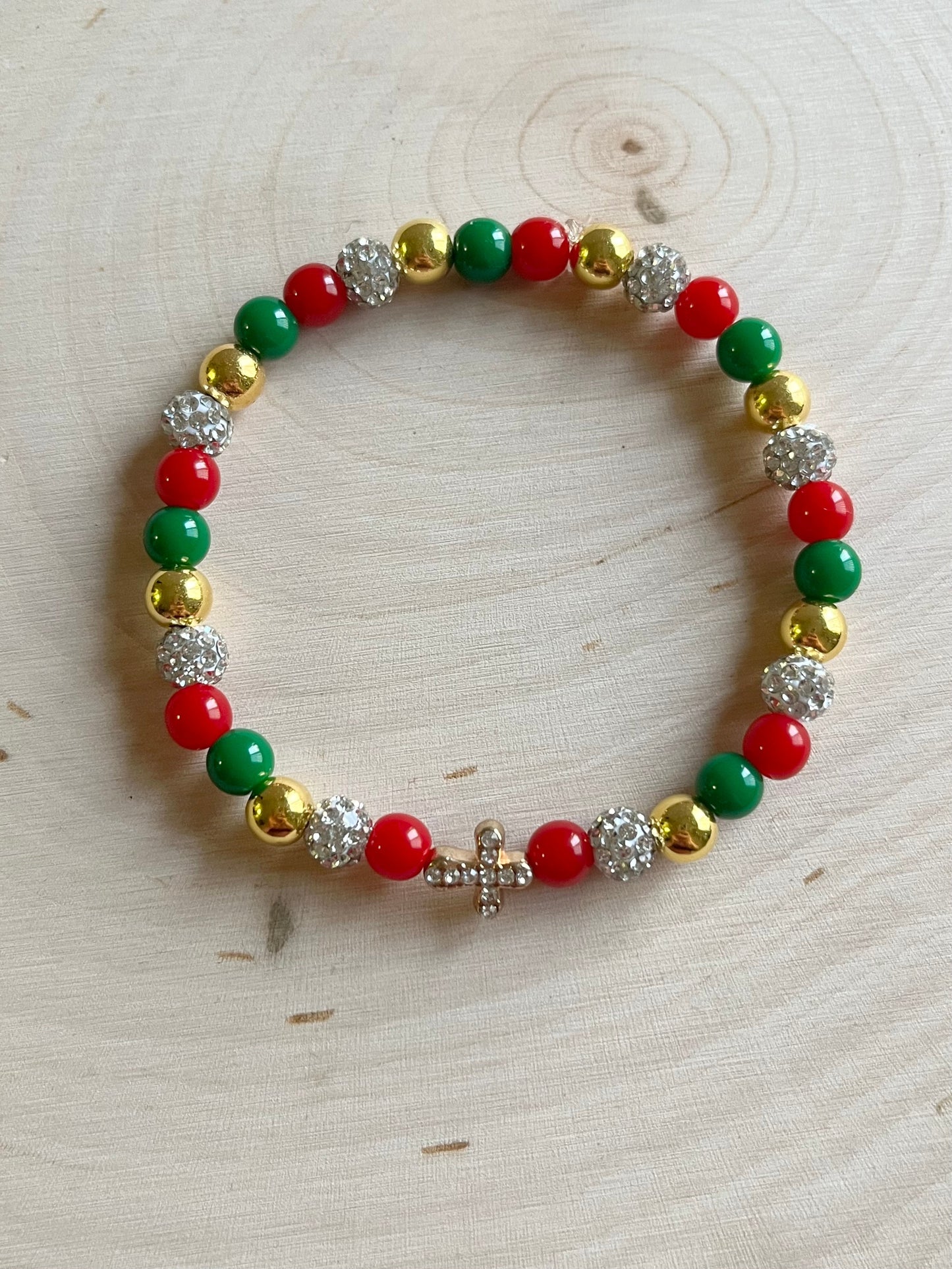 Noel Christmas Cross Bead Bracelet – Christian Holiday Jewelry Gift for Women