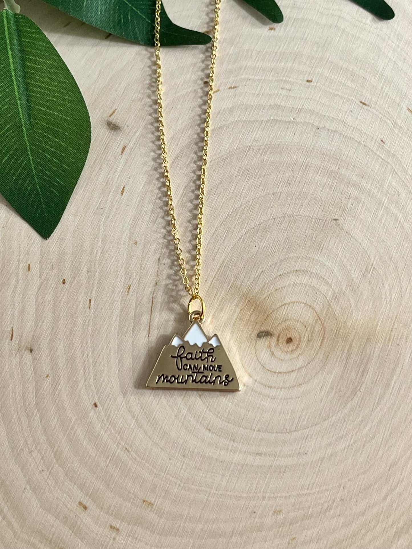 Gold Necklace Faith Can Move Mountains 16K