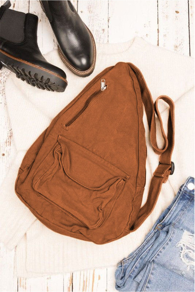 Brown Large Capacity One Shoulder Canvas Backpack