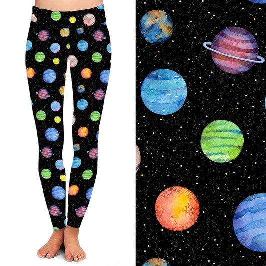 Watercolor Space Leggings â€“ Galaxy Planet  Leggings with Pockets