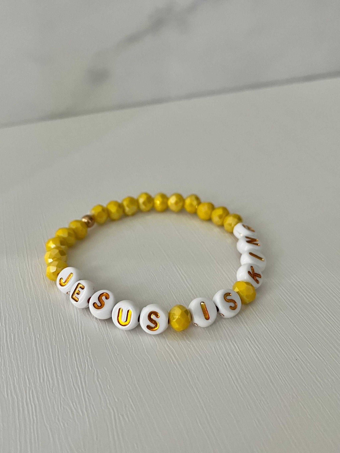 Jesus Is King Bead Bracelet – Vibrant Yellow Faith Jewelry