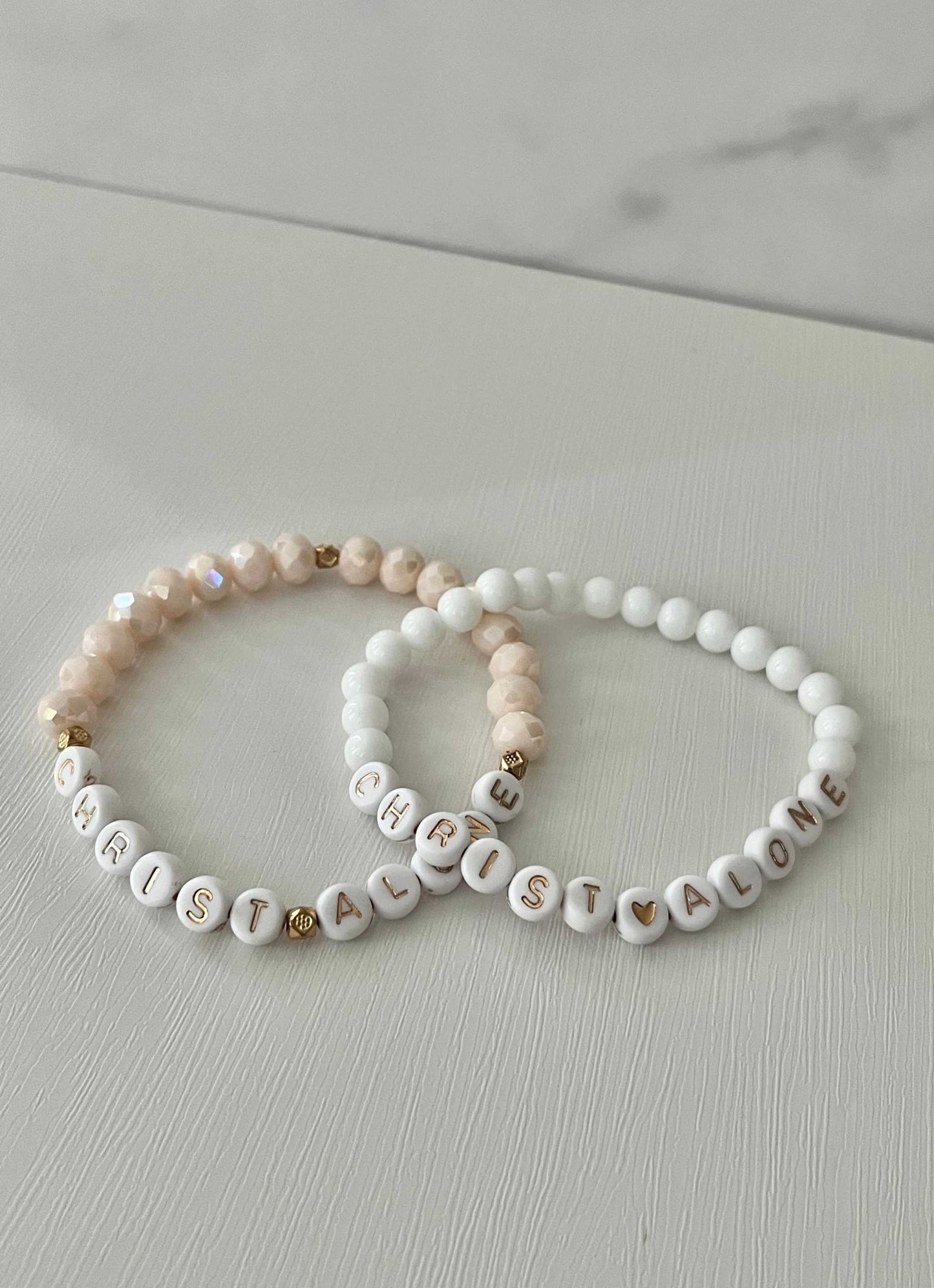 Bead Bracelet Christ Alone Peach or White Christian Jewelry