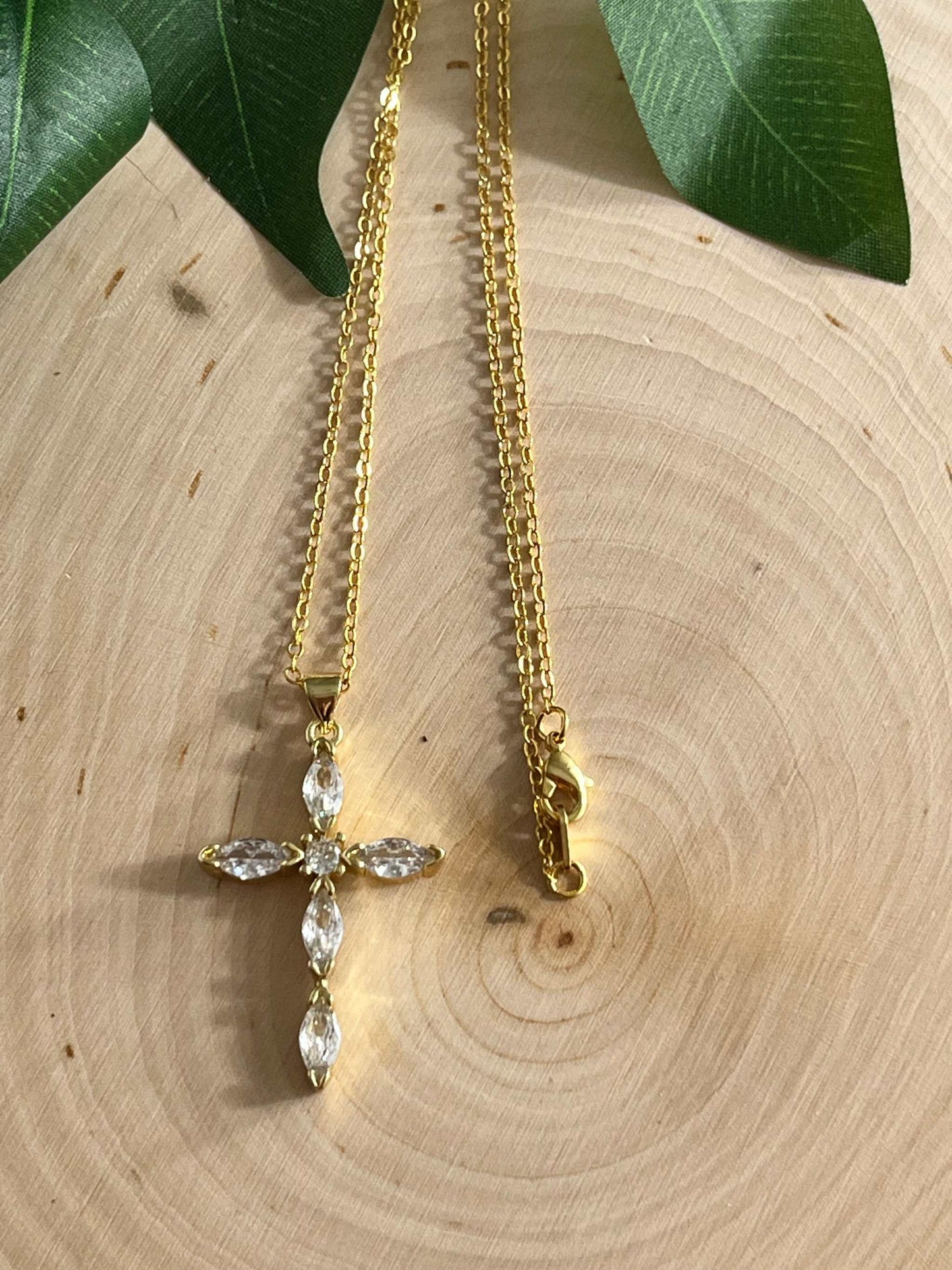 Saved Gold Necklace: 18K Gold-Filled Crystal Cross Pendant