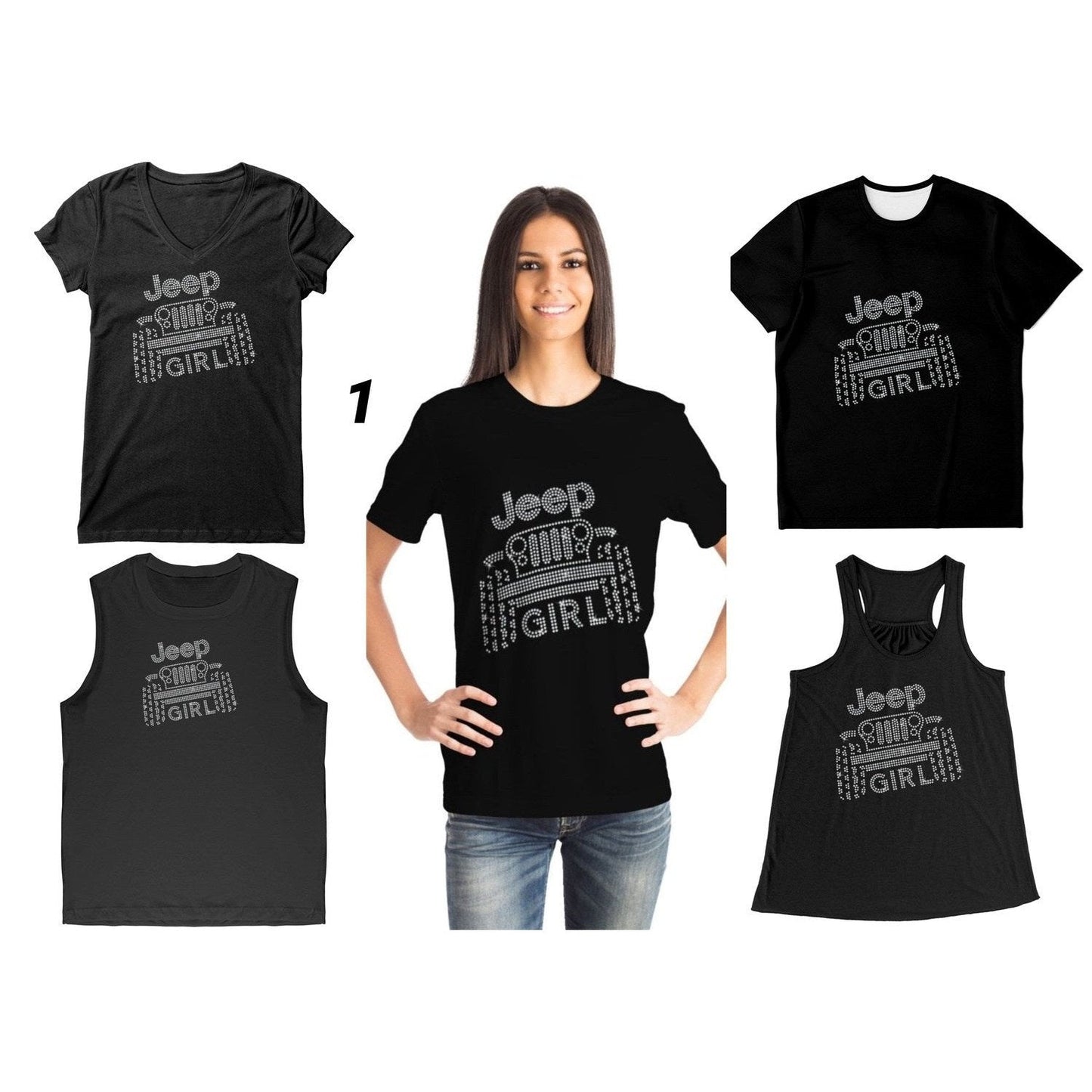 Rhinestone Offroad Jeeper Girl Shirt Crew Neck, V Neck, Tank Top