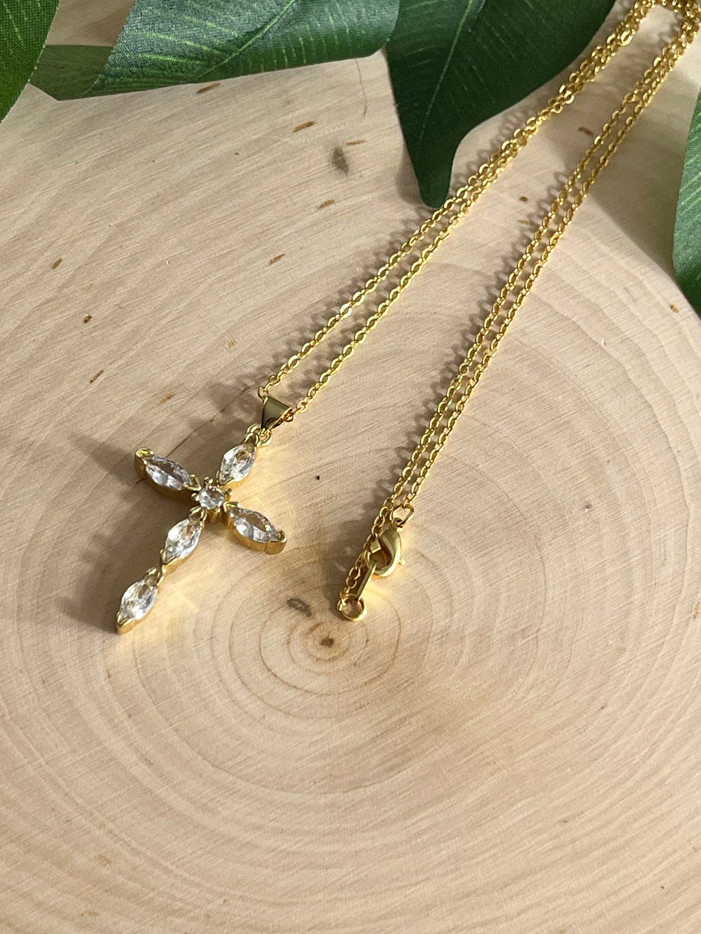 Saved Gold Necklace: 18K Gold-Filled Crystal Cross Pendant