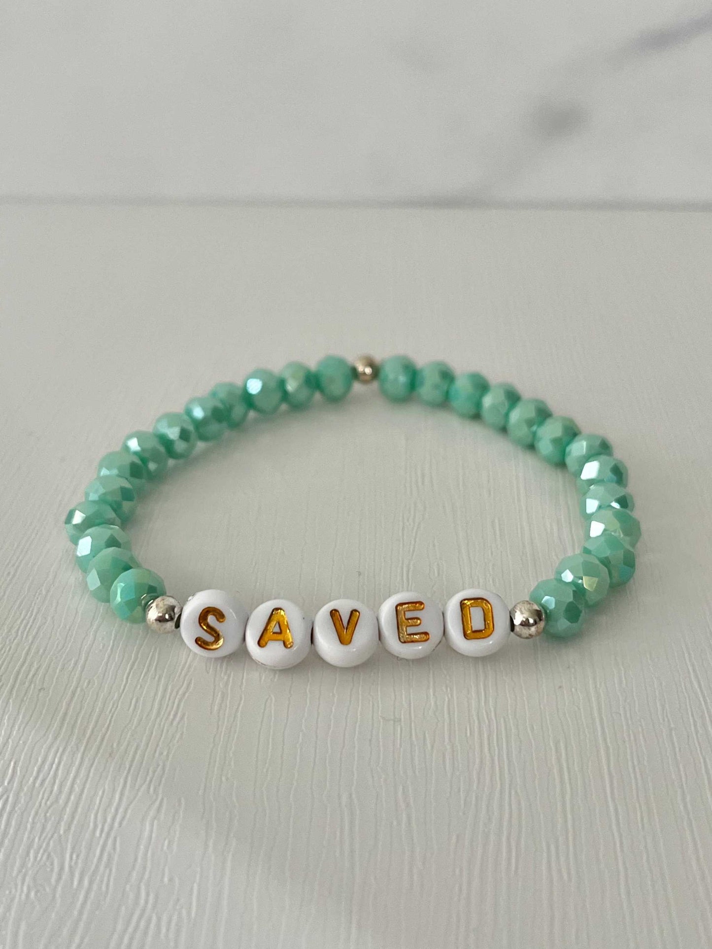 Saved Beaded Bracelet - Mint or Blue White Jade Faith Jewelry