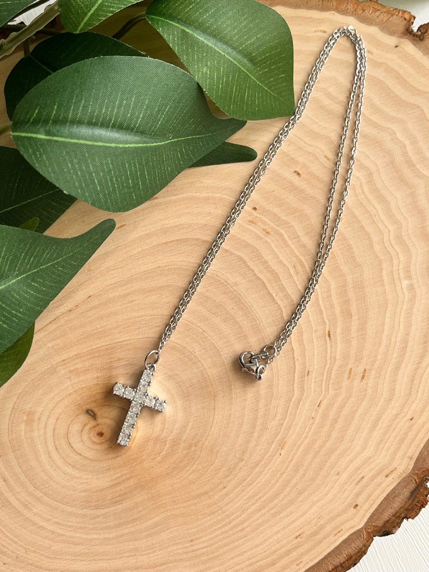 Silver Necklace Cross Pendant 18" Christian Jewelry