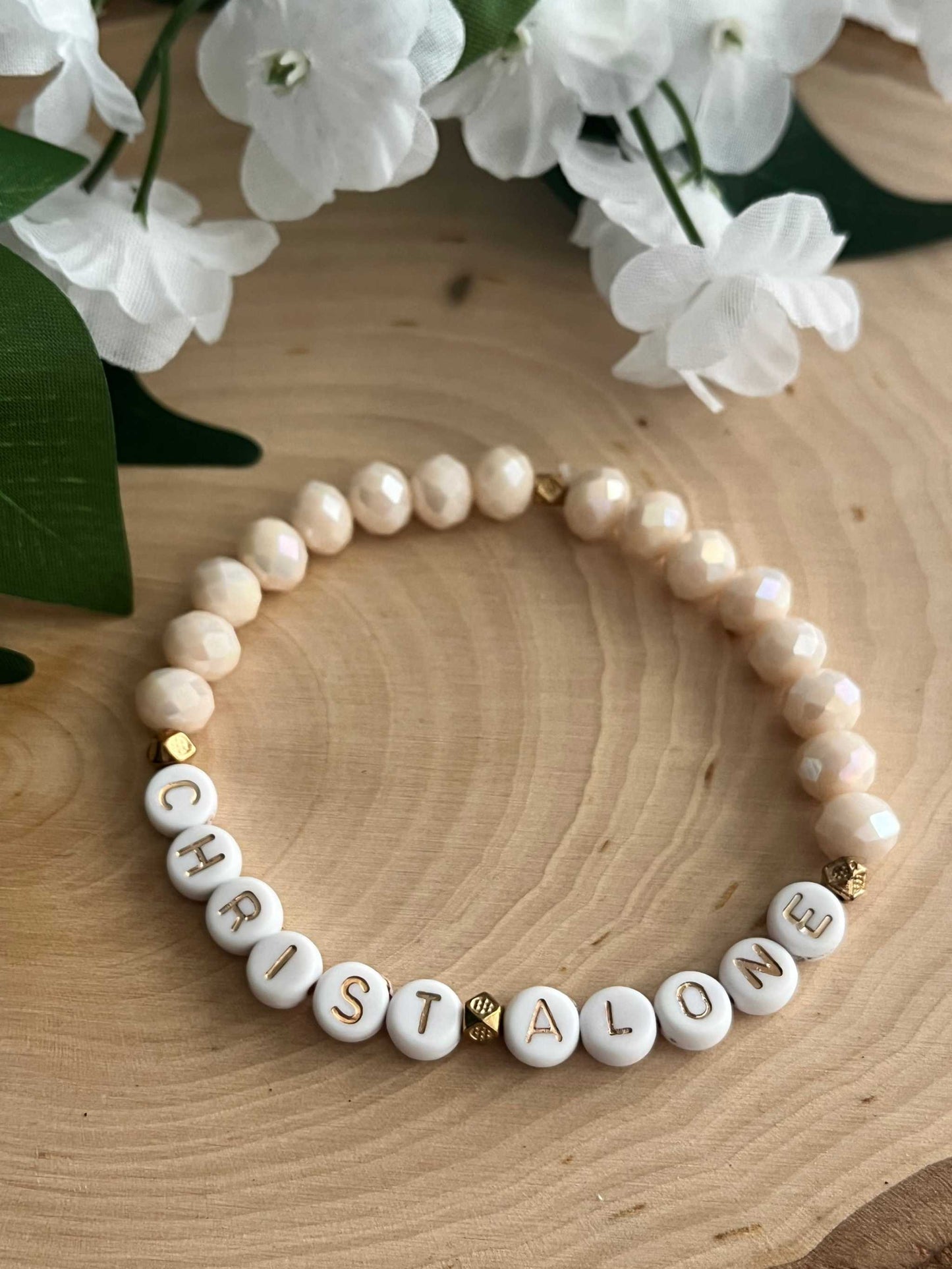 Bead Bracelet Christ Alone Peach or White Christian Jewelry