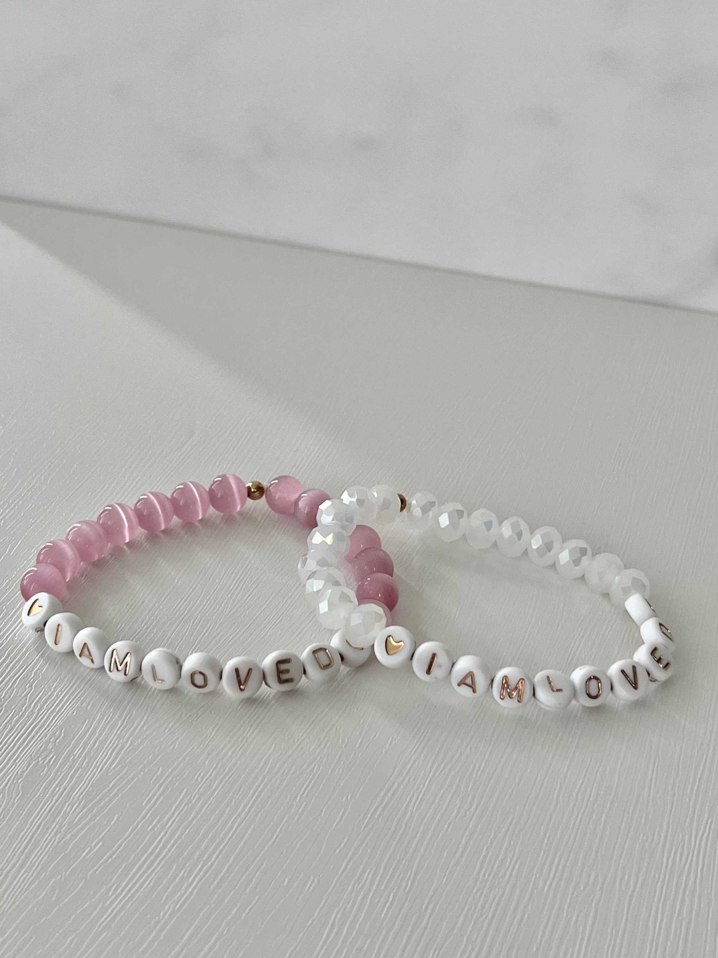 I Am Loved Pink Opal and White Bead Bracelet – Christian Jewelry