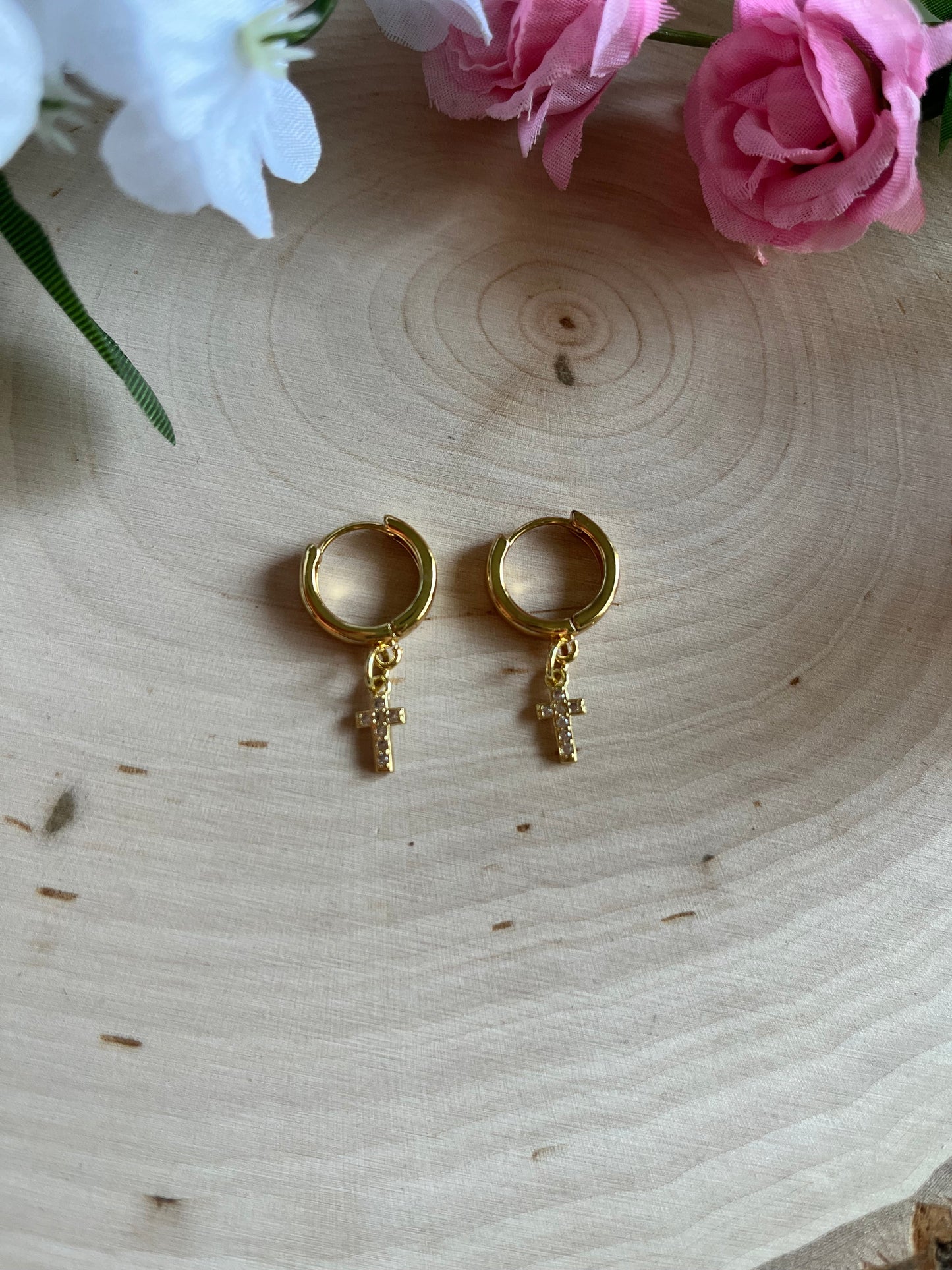 Gold Earrings 18K Cross Christian Jewelry