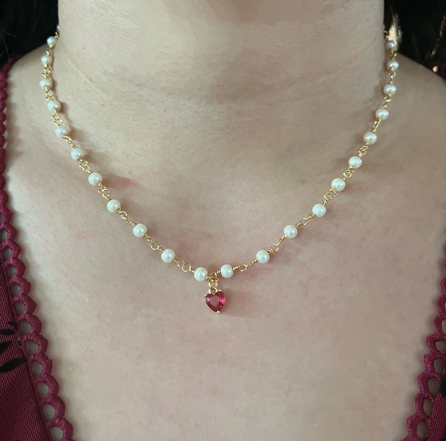 Gold Heart Necklace with Freshwater Pearl – 18K Heart Pendant