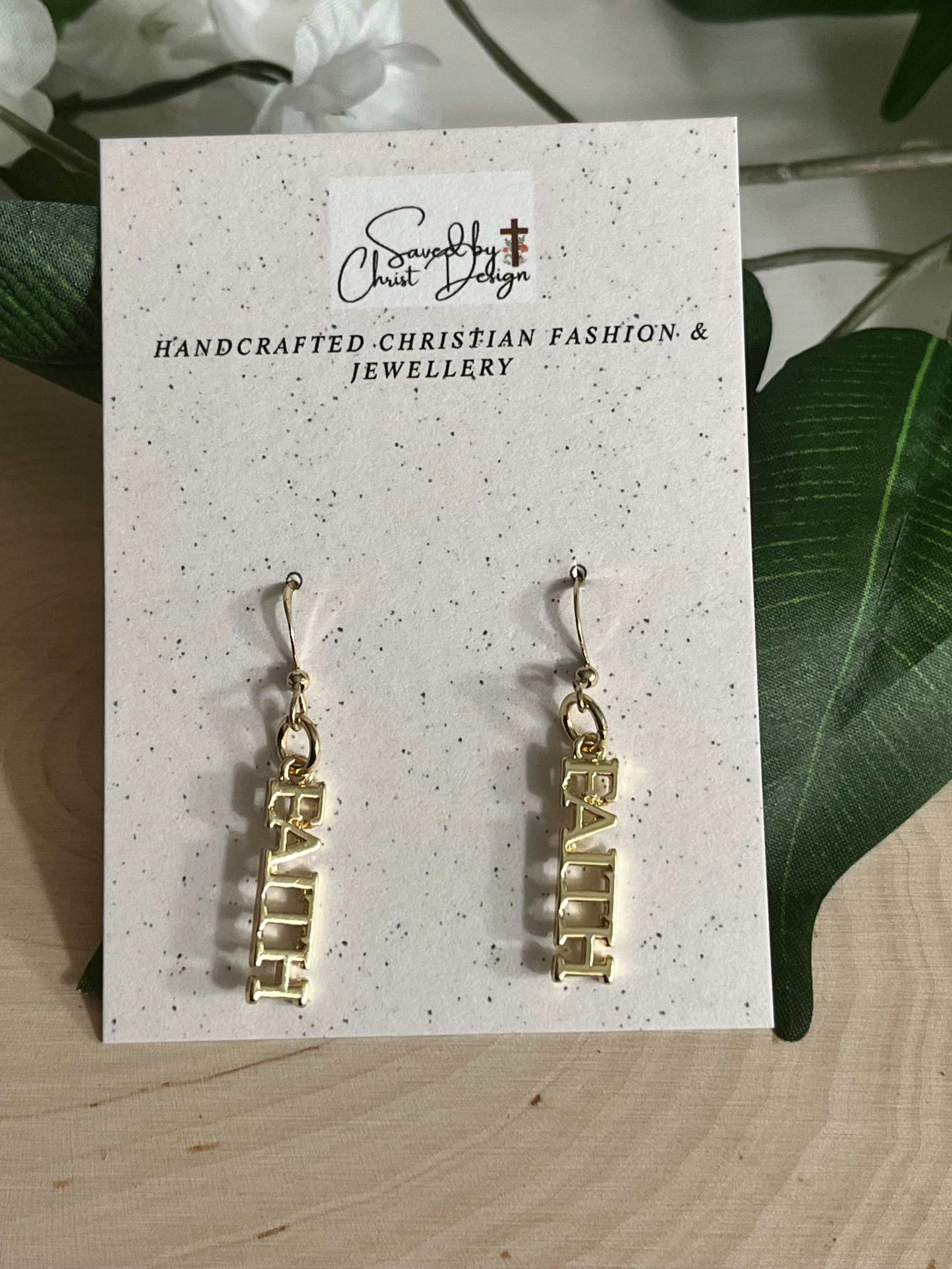 Gold Earrings Faith Dangle 14K Christian Jewelry