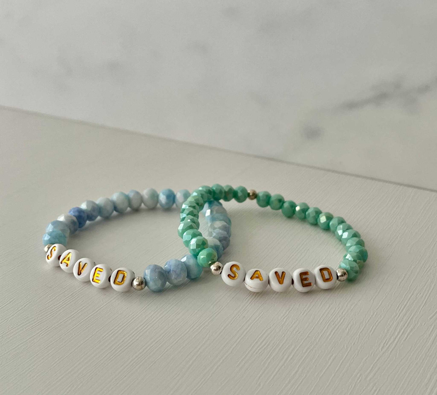 Saved Beaded Bracelet - Mint or Blue White Jade Faith Jewelry