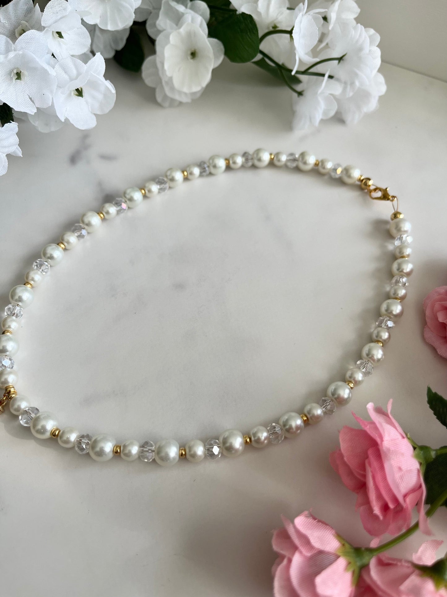 Gold Necklace Pearl Glass Heart Pendant – Christian Jewelry