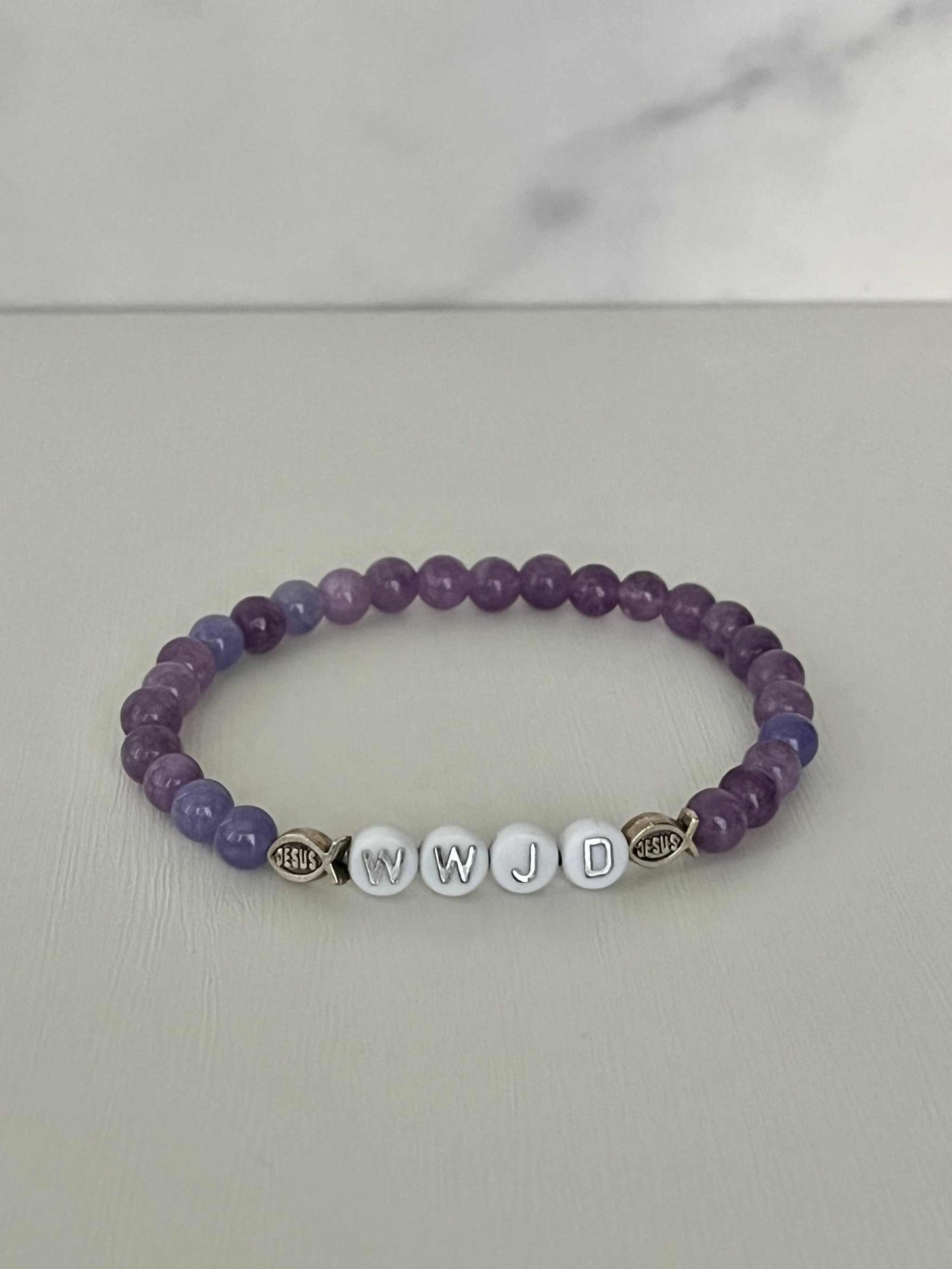 WWJD Bead Bracelet - Multi-Color Natural Stone Faith Jewelry