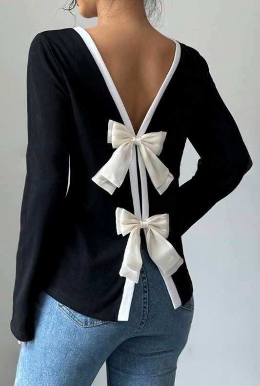 Black bow tie L/S top