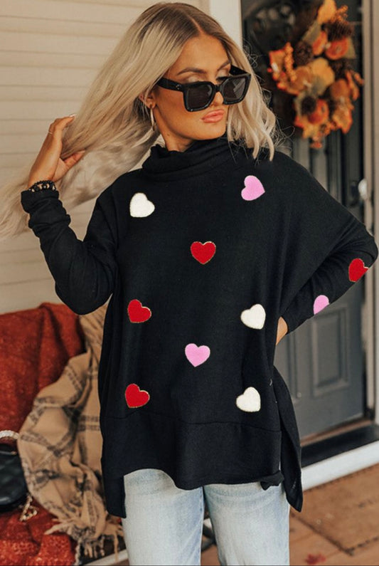 Valentines chenille hearts patched dolman top