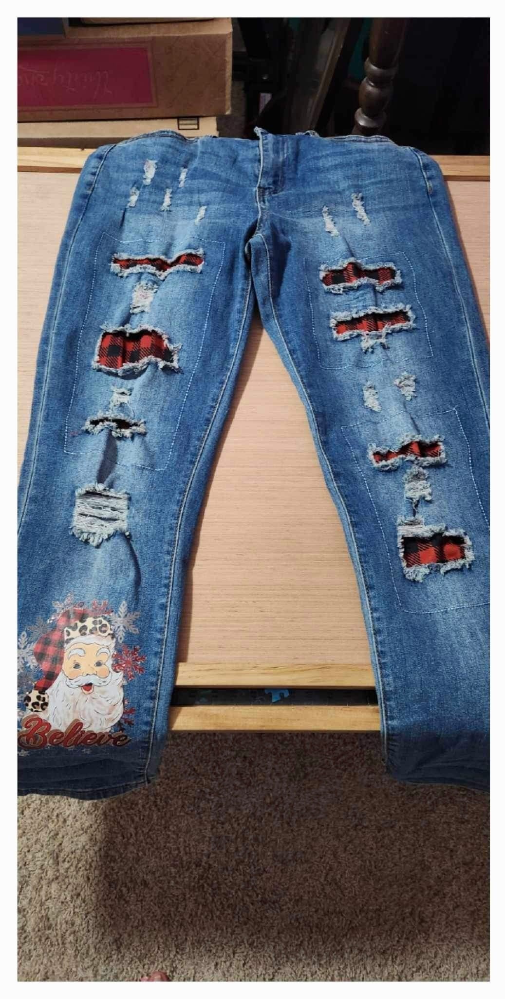 Santa Clause Distressed Denim Jeans