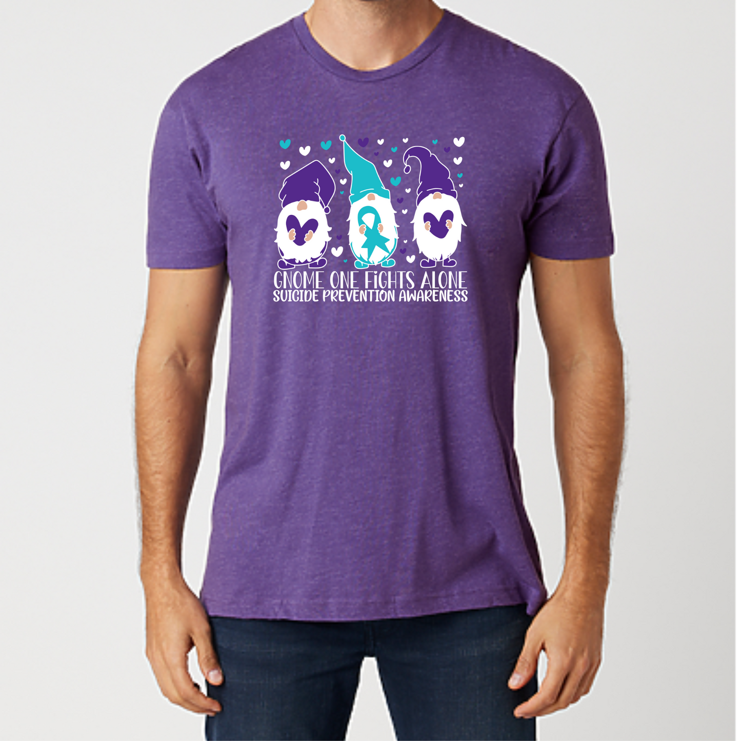 Gnome One Fights Alone on Heather Purple Graphic Tee