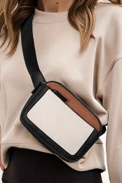 White Color Block Adjustable Belt Crossbody